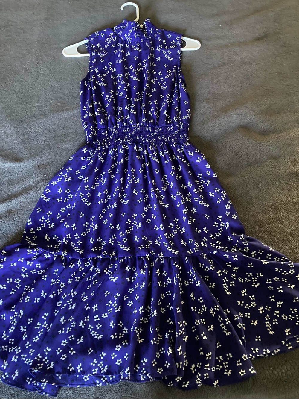 Nanette Lepore Girls' Purple Floral Smocked Waist Tiered Dress